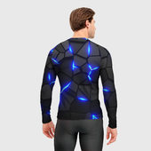 Рашгард с принтом Cyberpunk 2077: броня синяя сталь для мужчины, вид на модели сзади №2. Цвет основы: белый