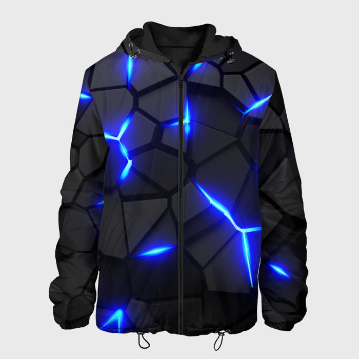 Мужская куртка с принтом Cyberpunk 2077: броня синяя сталь, вид спереди №1