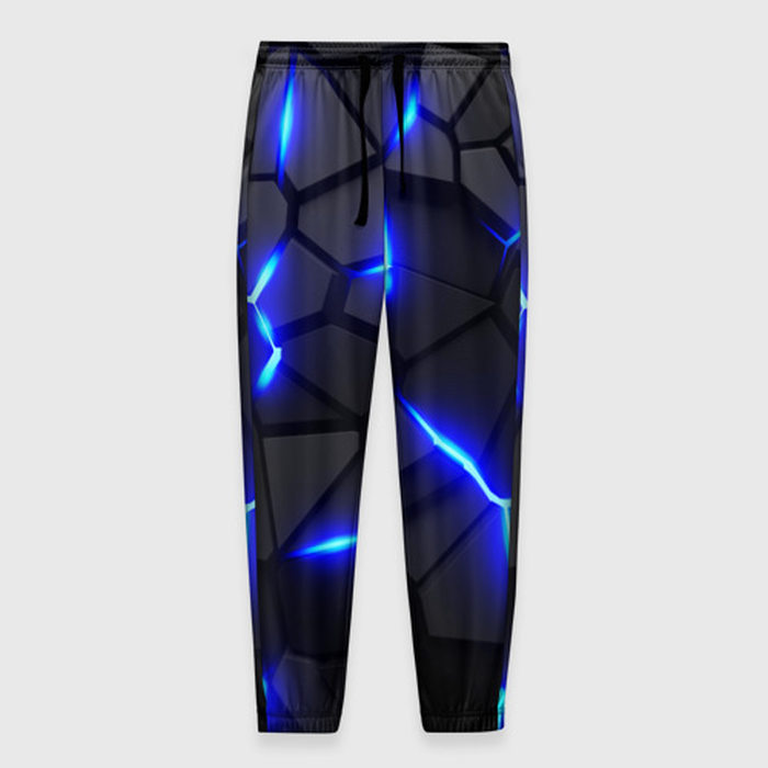 Мужские брюки с принтом Cyberpunk 2077: броня синяя сталь, вид спереди №1