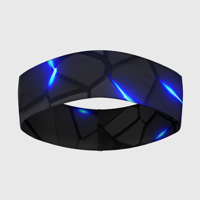 Повязка на голову с принтом Cyberpunk 2077: броня синяя сталь, вид спереди №1