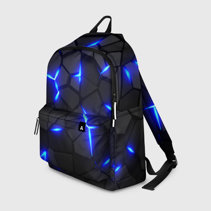 Рюкзак с принтом Cyberpunk 2077: броня синяя сталь, вид спереди №1