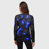 Лонгслив с принтом Cyberpunk 2077: броня синяя сталь для женщины, вид на модели сзади №2. Цвет основы: белый