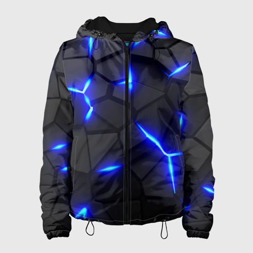 Женская куртка с принтом Cyberpunk 2077: броня синяя сталь, вид спереди №1