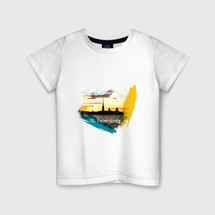 Детская футболка из хлопка с принтом Санкт-Петербург St. Petersburg, вид спереди №1