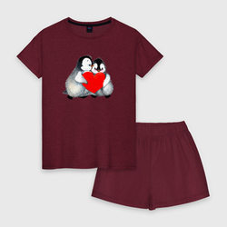 Милые Влюбленные Пингвины – Женская пижама с шортиками хлопок с принтом купить со скидкой в -15%