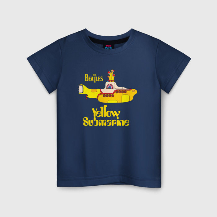 Детская футболка из хлопка с принтом On a Yellow Submarine, вид спереди №1