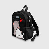 Рюкзак с принтом Котическая любовь для ребенка, вид на модели спереди №3. Цвет основы: белый