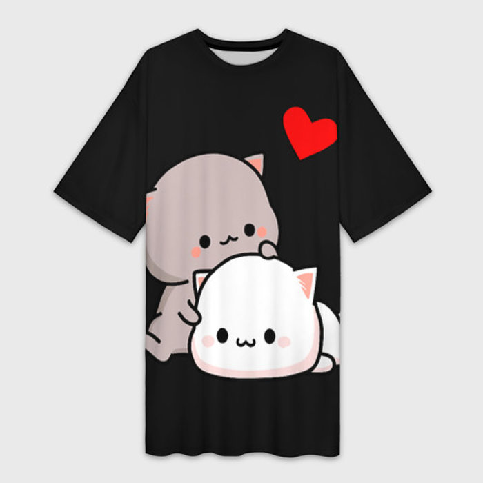 Платье-футболка с принтом Котическая любовь, вид спереди №1